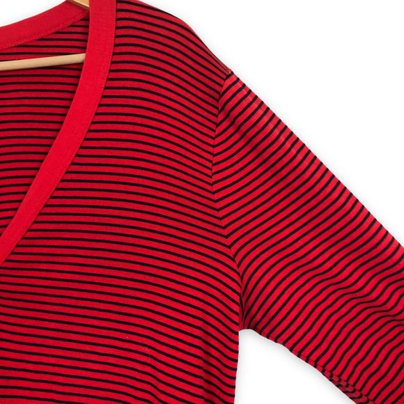 J Crew Perfect Fit Women's Cardigan XL Striped Red Blue Gold Tone Metal Buttons - Picture 5 of 8